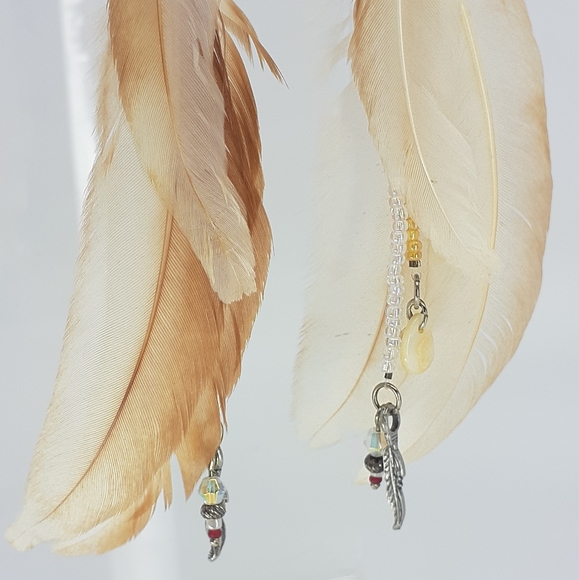 Handmade Beaded Feather Earrings - Picture 4 of 4